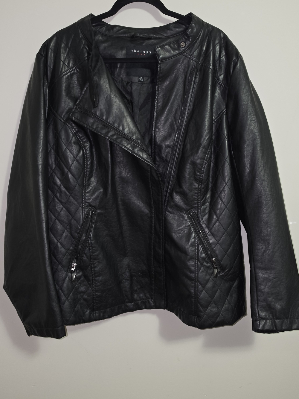 therapy Black Quilted Faux Leather Jacket